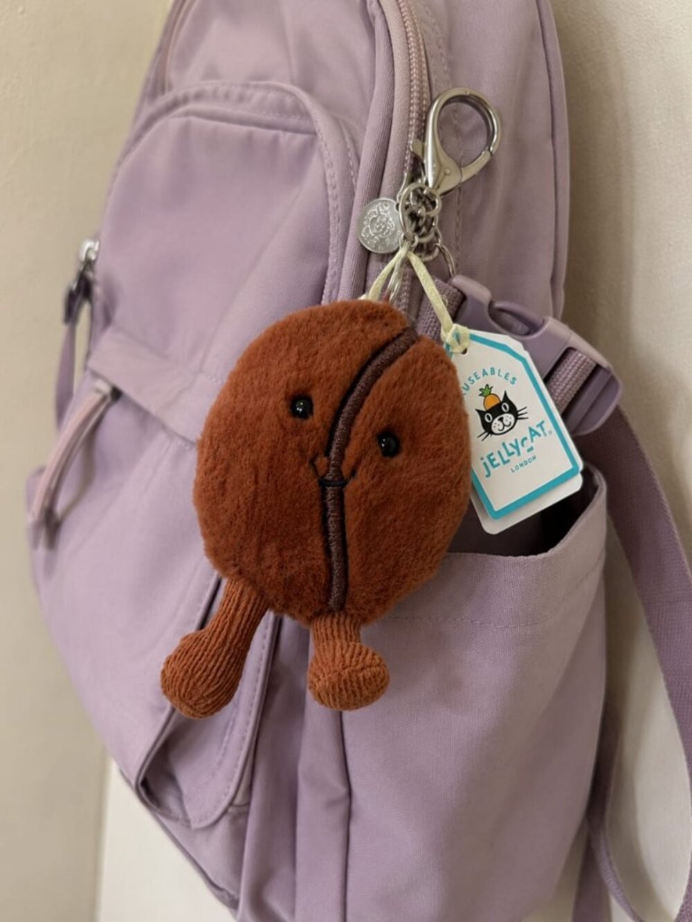 Jellycat Amuseables Coffee Bean Bag Charm Plush Keychain NWT With Dust Bag - Picture 4 of 5